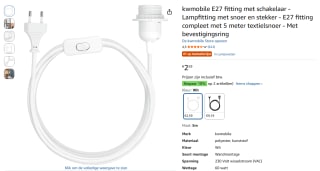 Kwmobile E27 fitting met schakelaar voor €2,59 bij Amazon.nl