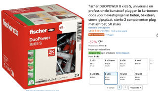 Fischer Duopower Doos pluggen en schroeven 8x65 S LD voor €7,43 bij Amazon
