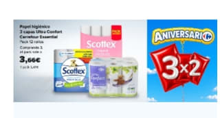 3×2 Papel higiénico, de cocina y más desde Carrefour