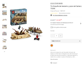 LEGO Star Wars Esquife del desierto y pozo del Sarlacc por $1,199 | Liverpool