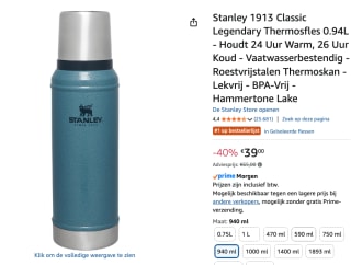 tanley 1913 Classic Legendary Thermosfles 0,94L voor €39 bij Amazon