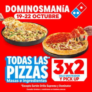 3x2 en Todas las Pizzas en Domino's (solo mostrador/pickup)