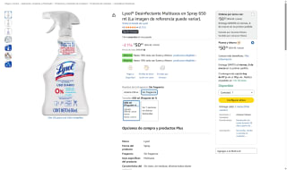 Lysol Desinfectante Multiusos 650ml por $50 | Amazon