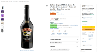 Baileys Original Crema de Whisky 700ml por $298 | Oferta Amazon