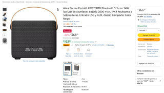 Bocina Portátil Aiwa AWS70BTB con Bluetooth por $348 | Amazon