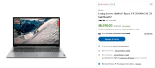 Lenovo IdeaPad Ryzen 3 8GB 256GB por $5,990 | Sam's Club