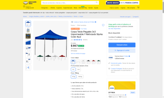 Carpa Toldo 3x3 Impermeable por $867 | Oferta Mercado Libre