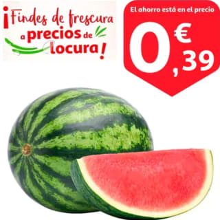 Sandía rayada baja en pepitas por 0,39€/kg Alcampo