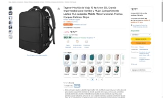 Mochila de Viaje Taygeer Premium 35L por $377 | Oferta Amazon