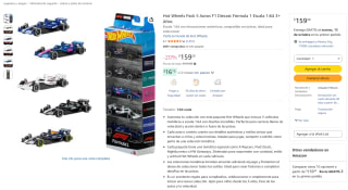 Hot Wheels Pack 5 Autos F1 Diecast escala 1:64 por $159 en Amazon