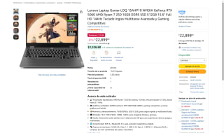 Lenovo LOQ 15AHP10 Ryzen7 8/16GB 512GB RTX 5060 por $22,899 | Amazon