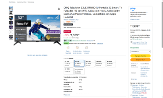 Smart TV CHiQ 32L621FR 32" HD ROKU por $1,999 | Amazon