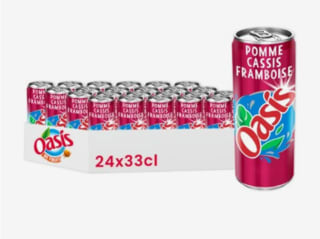 Lot de 24 Canettes de Soda Oasis Pomme Cassis Framboise - 24x33cl à 12,99€