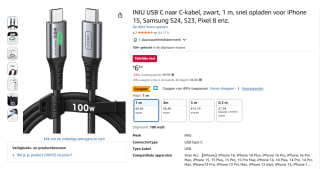 INIU USB C naar C-kabel 1M voor €3,38 bij Amazon