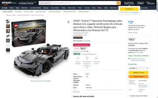 Set LEGO Technic Hiperauto Koenigsegg Jesko Gris 801 Piezas por $983 | Amazon
