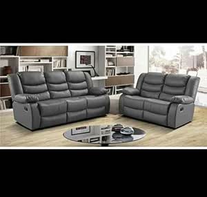 MNS Bonded Leather Recliner Sofa 3+2 Seater – Grey – £579