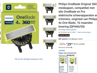 Philips OneBlade 360 Blade QP440/50 - 4 pack voor €29,99 bij Amazon