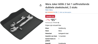 Wera 6006 Joker 2 set 1 dubbele steeksleutelset zelfinstellend voor €95,57 bij Amazon