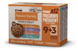 Nature's Variety bocaditos en salsa comida húmeda gatos cajita multisabor 12x85g