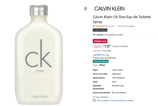 Calvin Klein CK One Eau de Toilette voor €19,93 bij Amazon