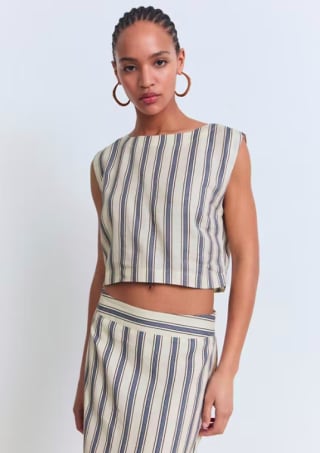 Mango Outlet Top Lino Rayas Crop por 9,99€