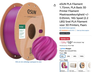 eSUN PLA Filament 1.75mm, PLA Basis 3D Printer Filament voor €10,87 bij Amazon