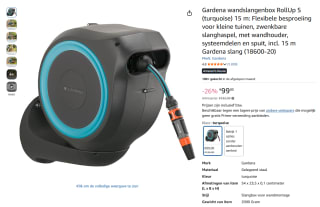 Gardena wandslangenbox RollUp S (turquoise) 15 m voor €89 met code bij Amazon (Prime)