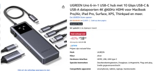 UGREEN Uno 6-In-1 Usb-C Hub USB hub - 6 voor €18,04 bij Amazon