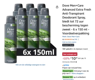 Dove Men+Care Advanced Extra Fresh anti-transpirant deodorant- 6 x 150 ml voor €