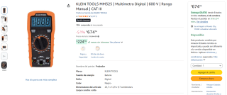 KLEIN TOOLS MM325 multímetro digital 600 V por $674 en Amazon
