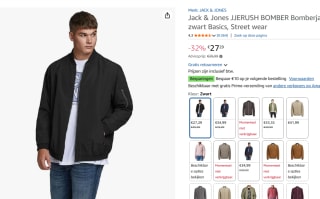 Jack & Jones Bomberjack voor €27,29 bij Amazon