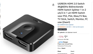 UGREEN 2 In 1 Out HDMI Switcher 4K@60Hz voor €7,21 bij Amazon
