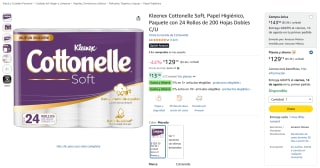 Kleenex Cottonelle Soft (24 rollos de 200 hojas) por $129 en Amazon