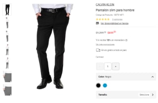 Pantalón Slim Calvin Klein Negro $700 | Oferta Liverpool