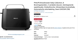 Philips Daily-collectie Broodrooster voor €19,49 bij AMazon