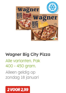 2 Wagner Big City Pizza's voor €2,99 bij de Dekamarkt