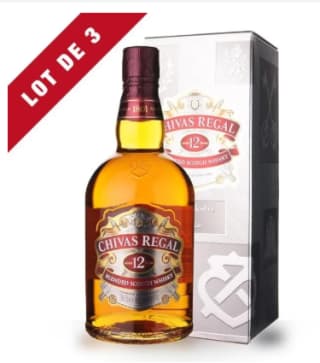 Lot de 3 bouteilles de 70cl de Whisky Chivas Regal 12 ans avec étui à 129,96€