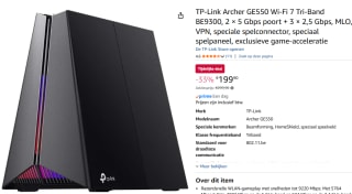 TP-Link Archer GE550 draadloze 2.5 Gigabit Ethernet Tri-band voor €199,90 bij Amazon