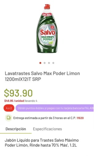 Lavatrastes Salvo Max Poder Limón 1200ml por $47 | Soriana