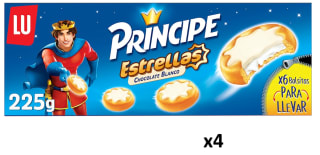 4 Paquetes de Galletas de chocolate blanco Estrellas Príncipe 225 g.