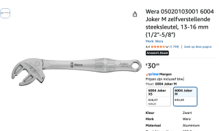 Wera 05020103001 6004 Joker M Zelfinstellend steeksleutel voor €30,49 bij Amazon