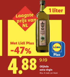 Olijfolie extra vierge 1 l voor €4,88 bij Lidl