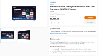 Smart TV Daewoo 75" Roku UHD DAW75URF por $8,495 | Chedraui