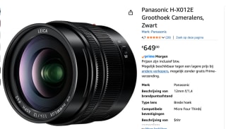 Panasonic H-X012E Leica 12mm/f1.4 Black voor €649 bij Amazon