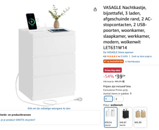 Vasagle Nachtkastje voor €39,54 bij Amazon