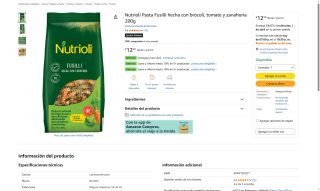 Pasta Fusilli Nutrioli 200g con Brócoli Zanahoria Tomate por $11 | Amazon