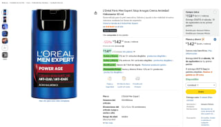 L'Oréal Paris Men Expert Stop Arrugas Crema Antiedad 50ml por $143 en Amazon