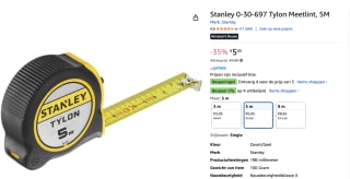 Stanley Rolbandmaat Tylon - 5m - 19mm voor €5,05 bij Amazon