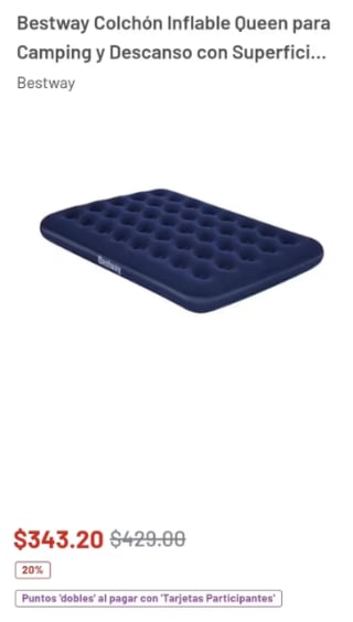Bestway Colchón Inflable Queen por $344 | Oferta Soriana