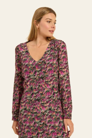 NAF NAF vestido recto estampado fucsia y caqui por 3,99€